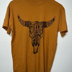 Zion Rootswear Brown Willie Nelson Short Sleeve Tee‎ with Bull Skull Design